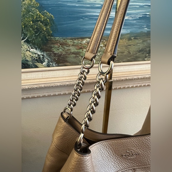 Coach Lexy Metallic Platinum Gold Triple Compartment Shoulder Bag EUC - Picture 5 of 14